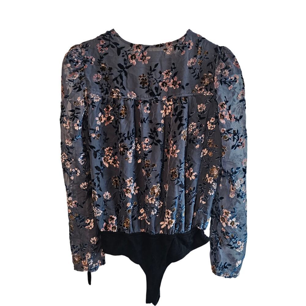 Apricot Lane Crushed Velvet Bodysuit Womens XL Blue Floral Glam Whimsygoth Fairy - Picture 2 of 13